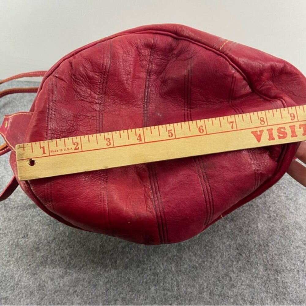 Vintage Drawstring Red Leather Women's Bucket Shoulder Bag - Picture 10 of 10